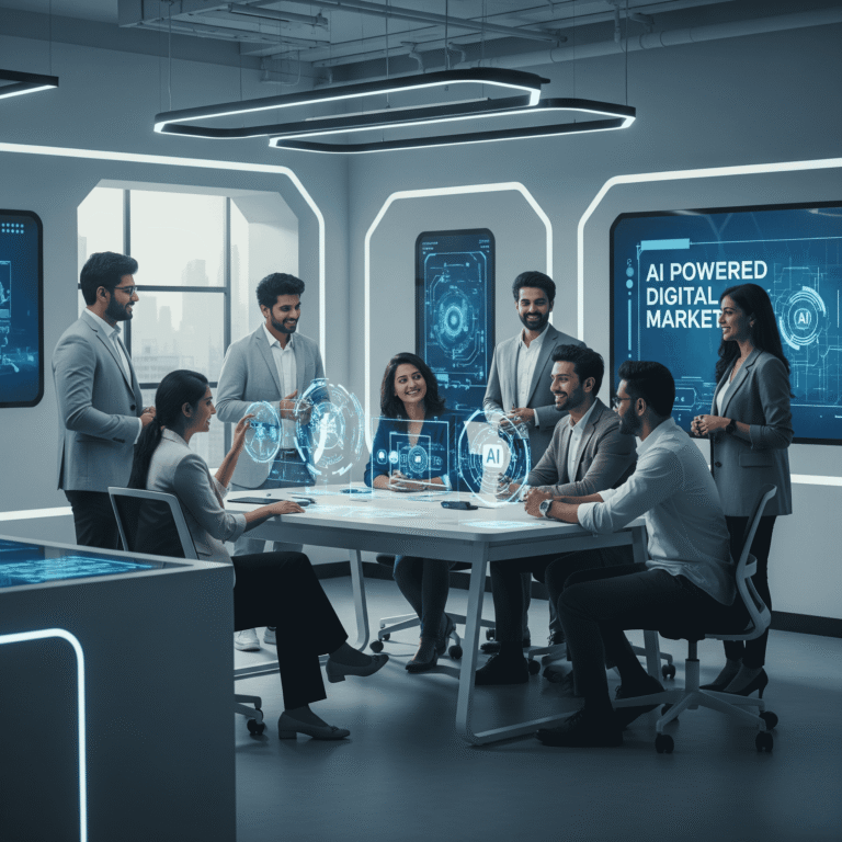 Digiponix Team Collaborating on AI Powered Digital Marketing DigiponixAn AI Integrated Digital Marketing Agency Website A diverse group of professionals from Digiponix collaborating and discussing AI powered digital marketing strategies The team is engaged in a professional and innovative environment